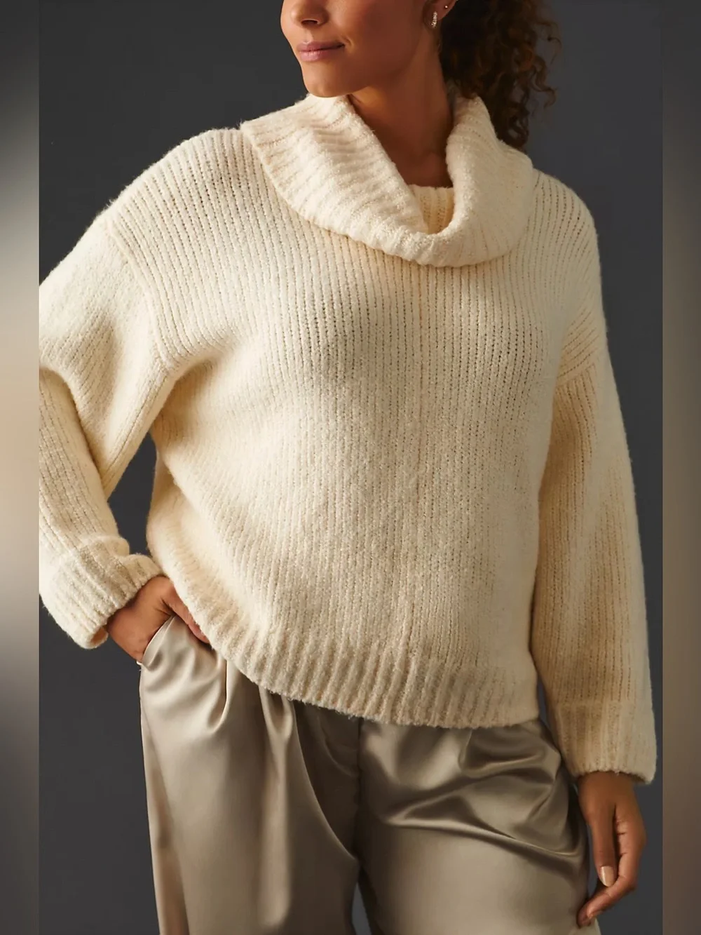 Anthropologie Pilcro Turtleneck Sweater Ivory Cream 2X Cozy Oversized Relaxed